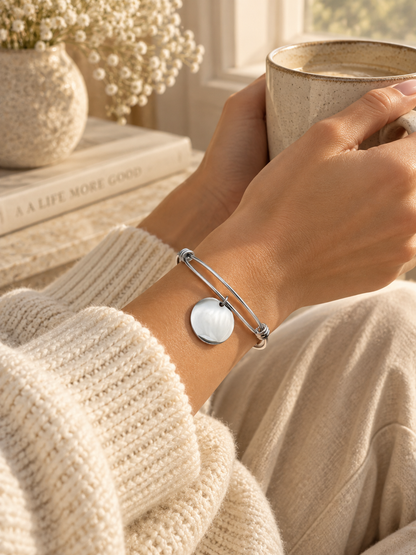 Scarlet Charm Bangle: Personalized Gold & Silver Disc Charm Bangle