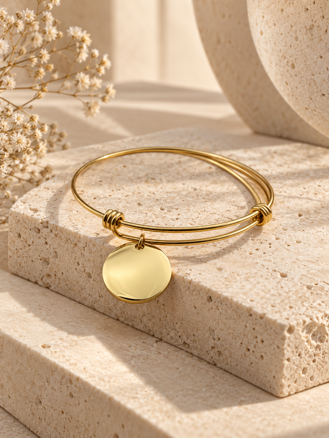 Scarlet Charm Bangle: Personalized Gold & Silver Disc Charm Bangle
