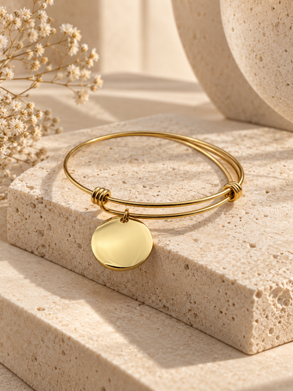 Scarlet Charm Bangle: Personalized Gold & Silver Disc Charm Bangle