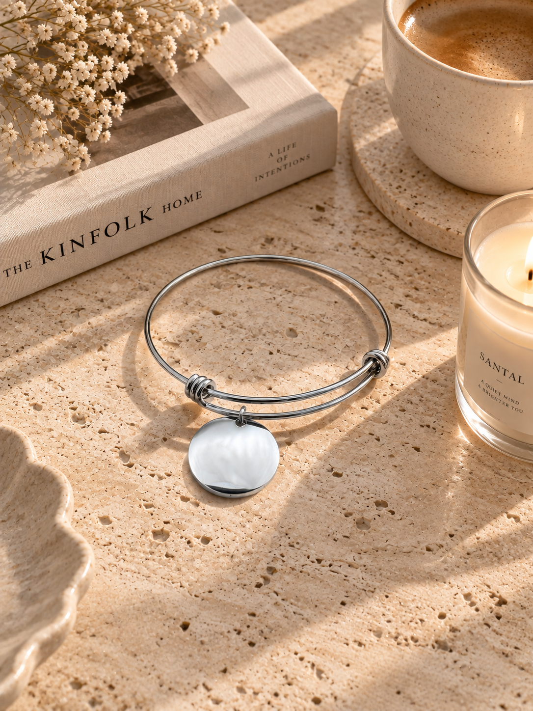 Scarlet Charm Bangle: Personalized Gold & Silver Disc Charm Bangle