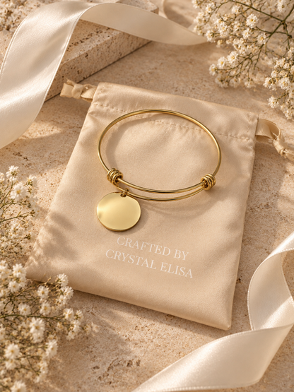 Scarlet Charm Bangle: Personalized Gold & Silver Disc Charm Bangle