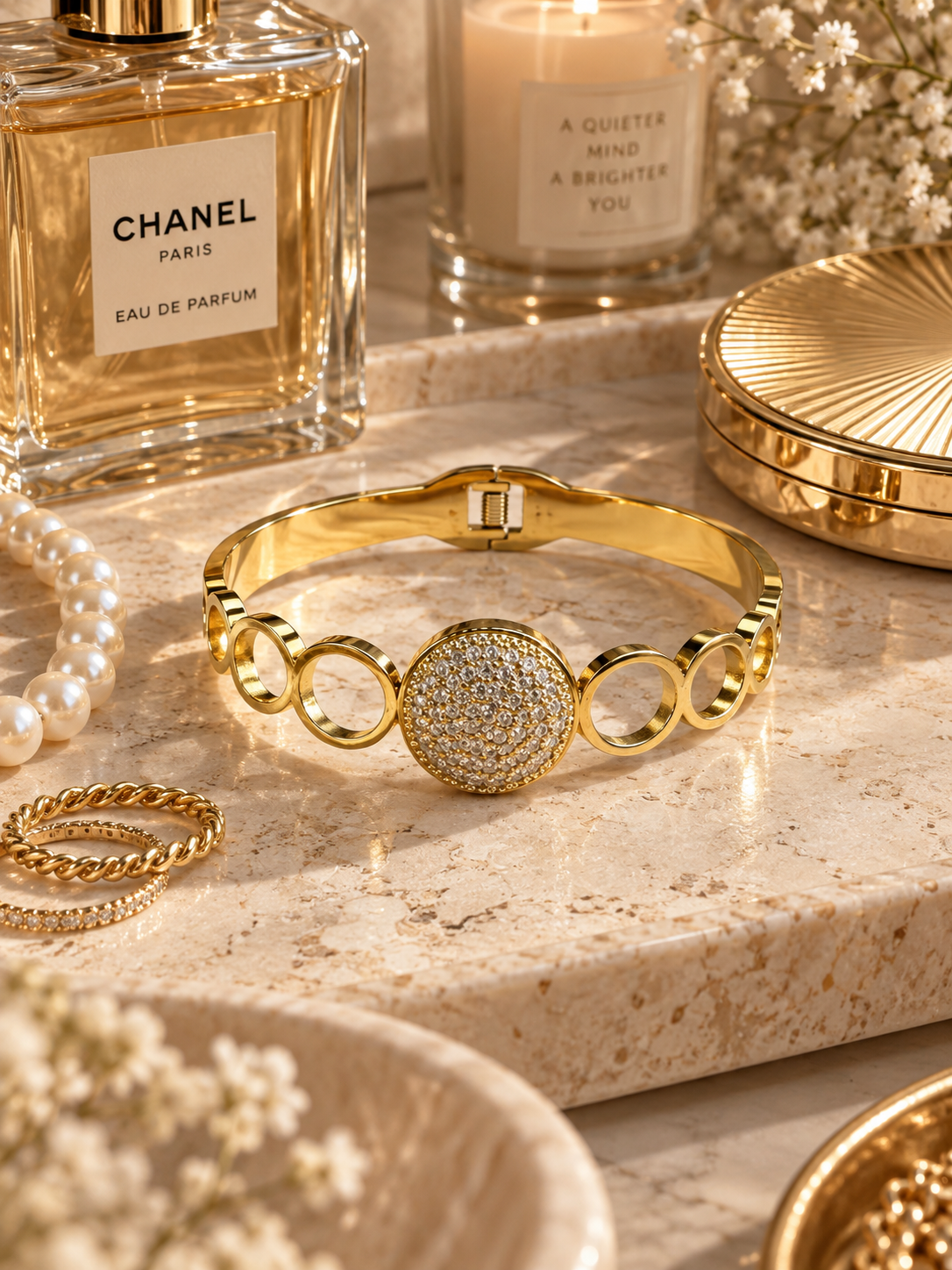 Bloom Bangle, Crystal Circle Statement Bracelet