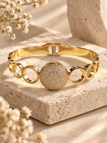 Bloom Bangle, Crystal Circle Statement Bracelet