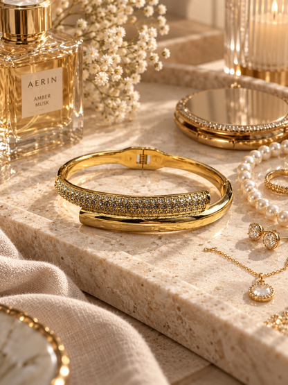 Briar Bangle, Gold Crystal Crossover Bangle