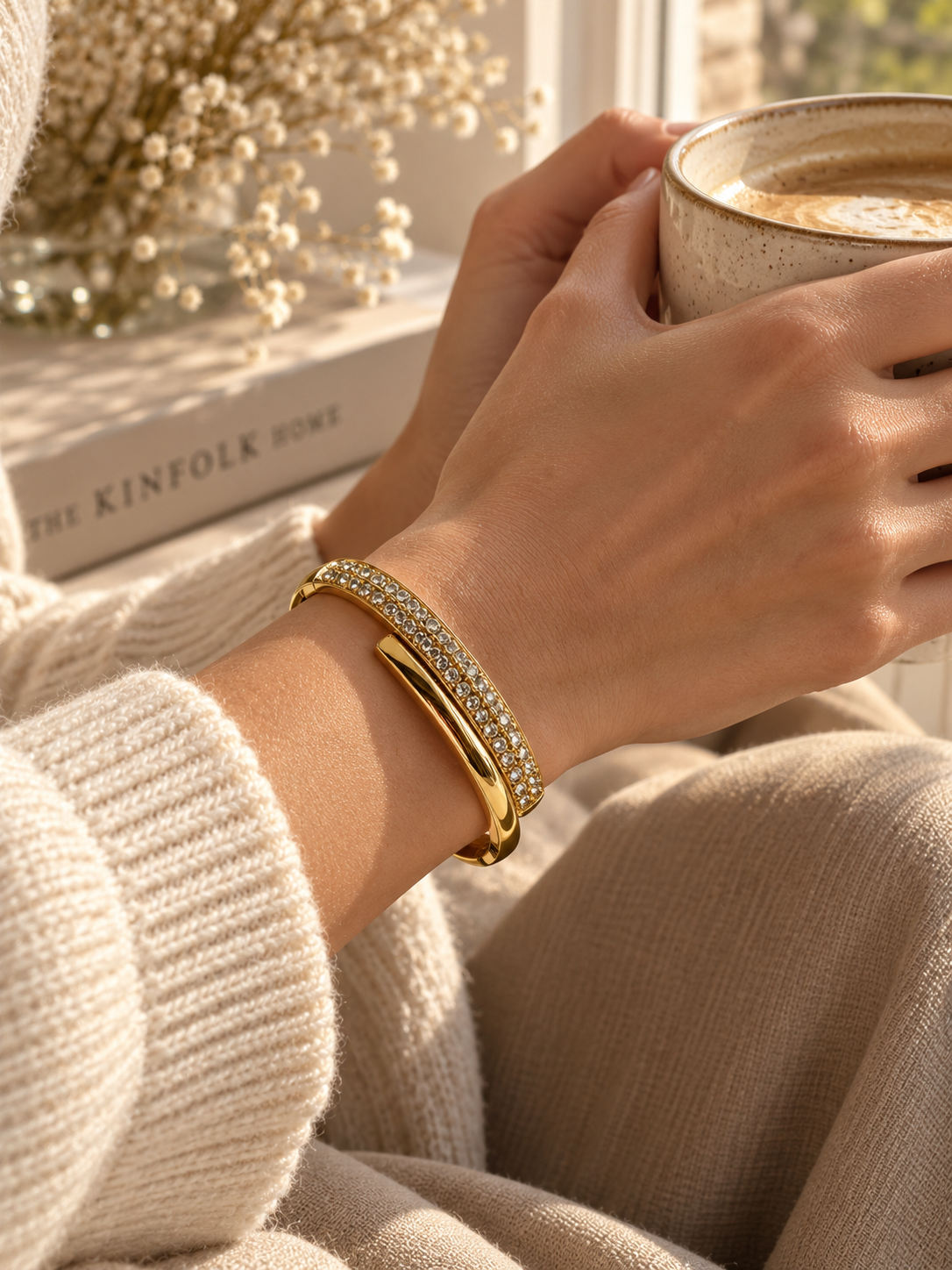 Briar Bangle, Gold Crystal Crossover Bangle