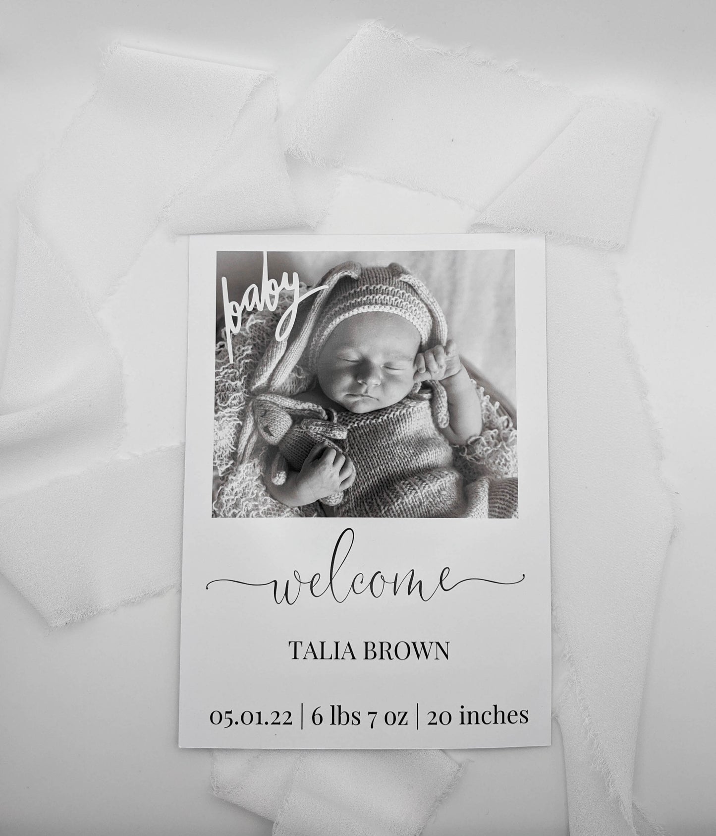 Set of 5, Baby Birth Announcement Cards