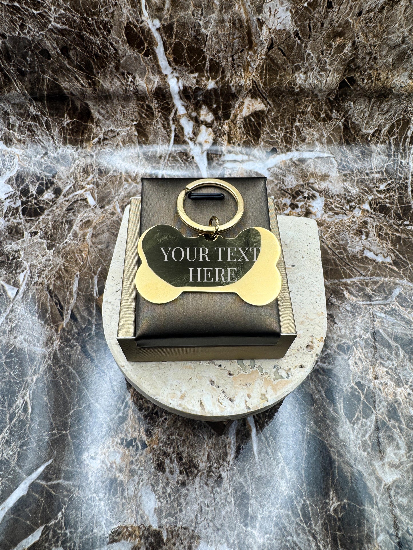 The Golden Bone Custom Keychain, Personalized Gold Engraved Keychain (1.95” x 1.1”)