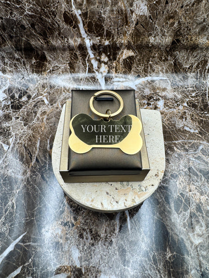 The Golden Bone Custom Keychain, Personalized Gold Engraved Keychain (1.95” x 1.1”)