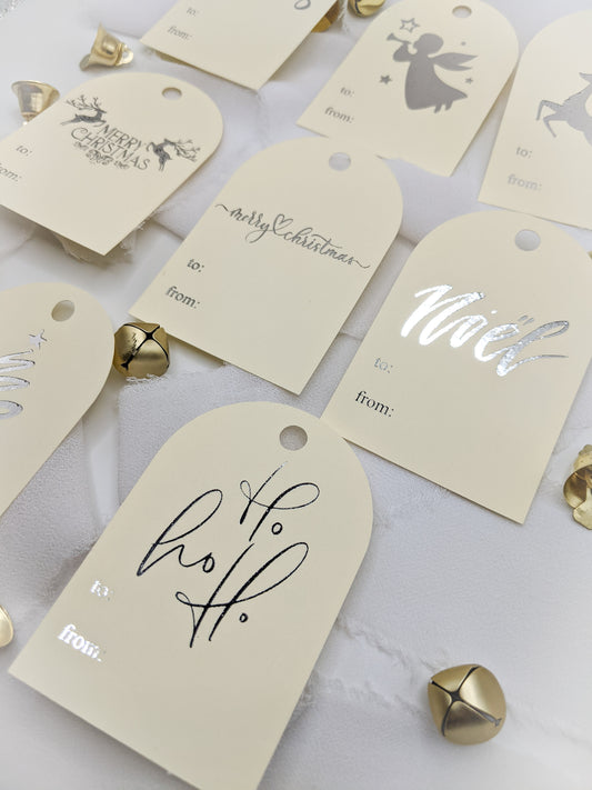 Set of 8, Silver Foil Christmas Gift Tags