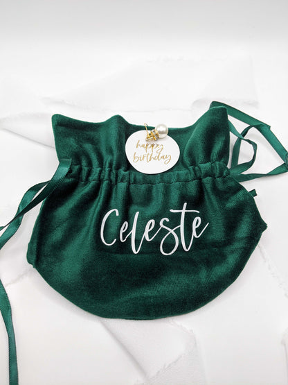 Personalized Green Velvet Gift Bag