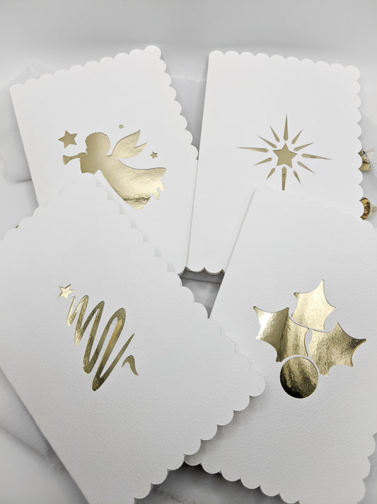 Set of 4, Christmas Foil Cut-out Cards