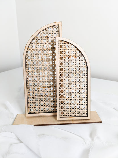 Wood and Rattan Arch Earring Holder, Boho Jewelry Organizer Stand for Studs and Dangles