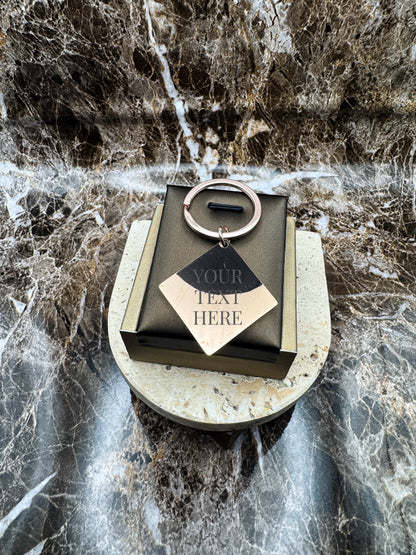 The Rose Gold Diamond Custom Keychain, Personalized Rose Gold Engraved Keychain (1.1”)