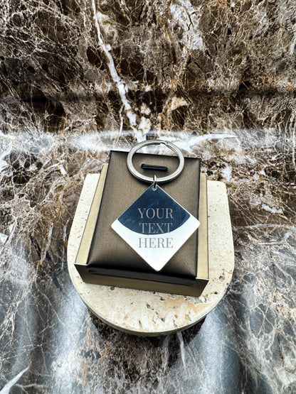 The Silver Diamond Custom Keychain, Personalized Silver Engraved Keychain (1.1”)