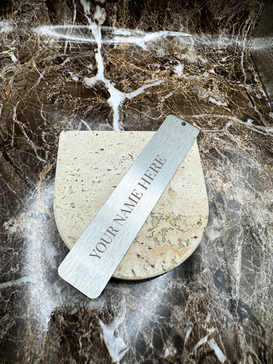 The Sterling Script Custom Bookmark, Personalized Stainless Steel Metal Bookmark (5” x 1”)