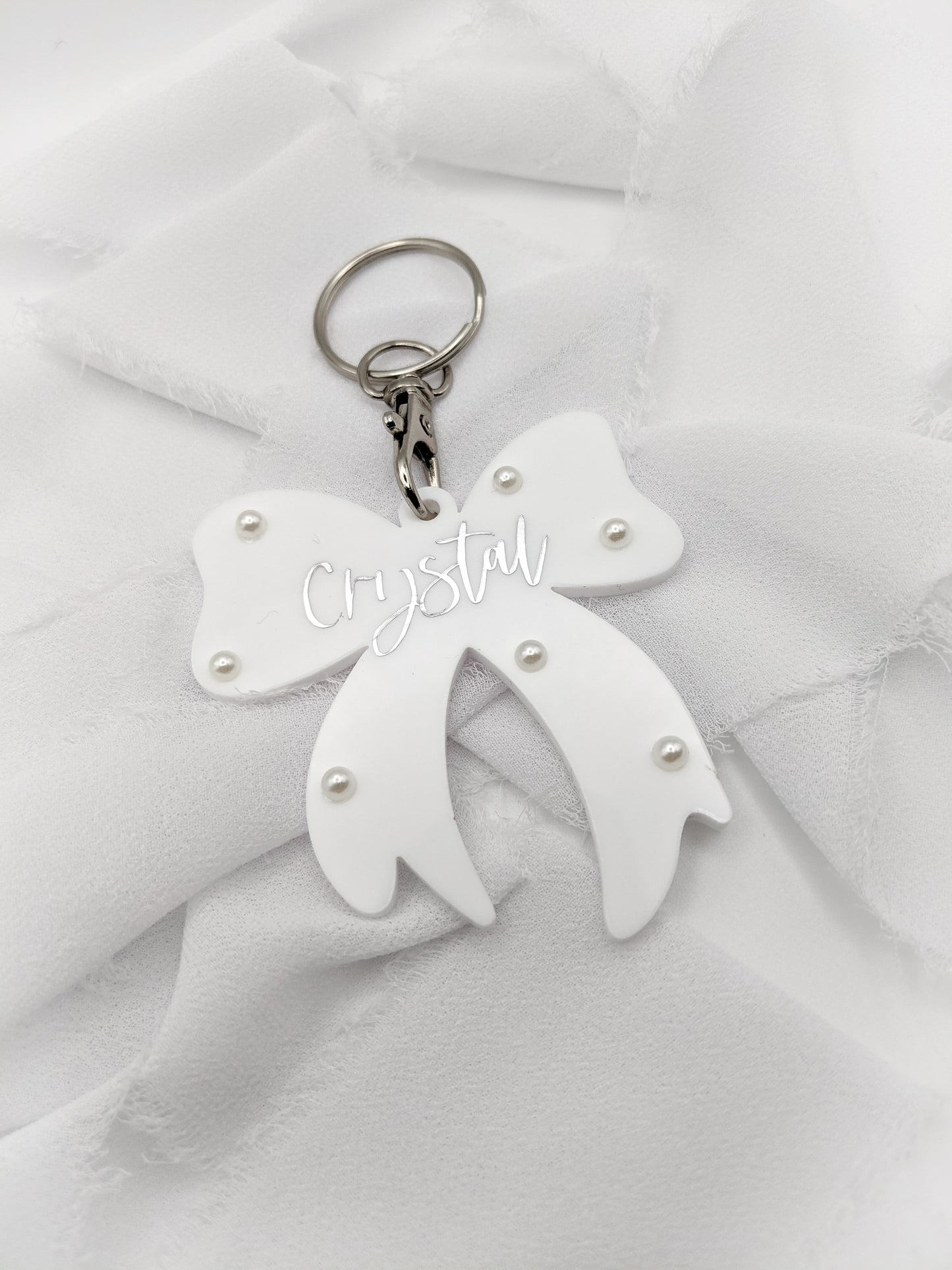 Custom Pearl Bow Keychain, Name Acrylic Gift