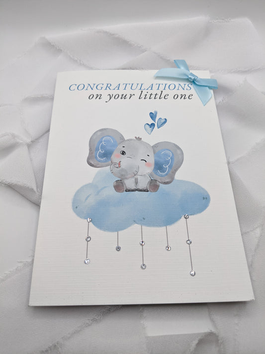 5"x7" Baby Shower Blue Elephant Card