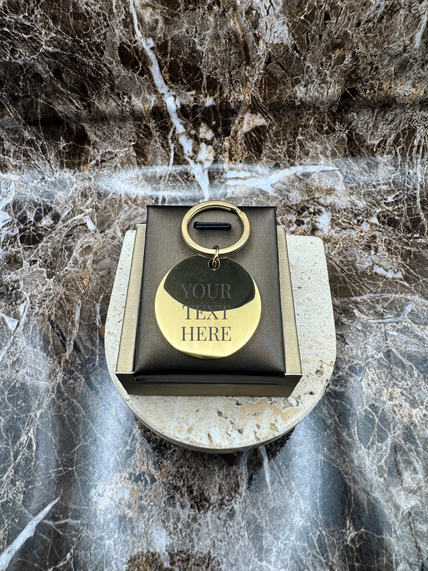 The Golden Halo Custom Keychain, Personalized Gold Engraved Keychain (1.4”)