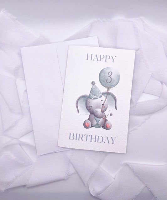 4”x6” Custom Blue Elephant Birthday Card