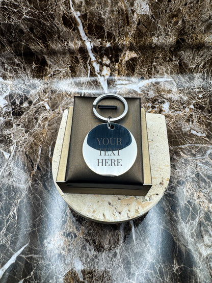 The Silver Halo Custom Keychain, Personalized Silver Engraved Keychain (1.4”)