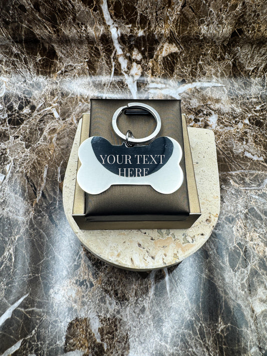 The Silver Bone Custom Keychain, Personalized Silver Engraved Keychain (1.95” x 1.1”)