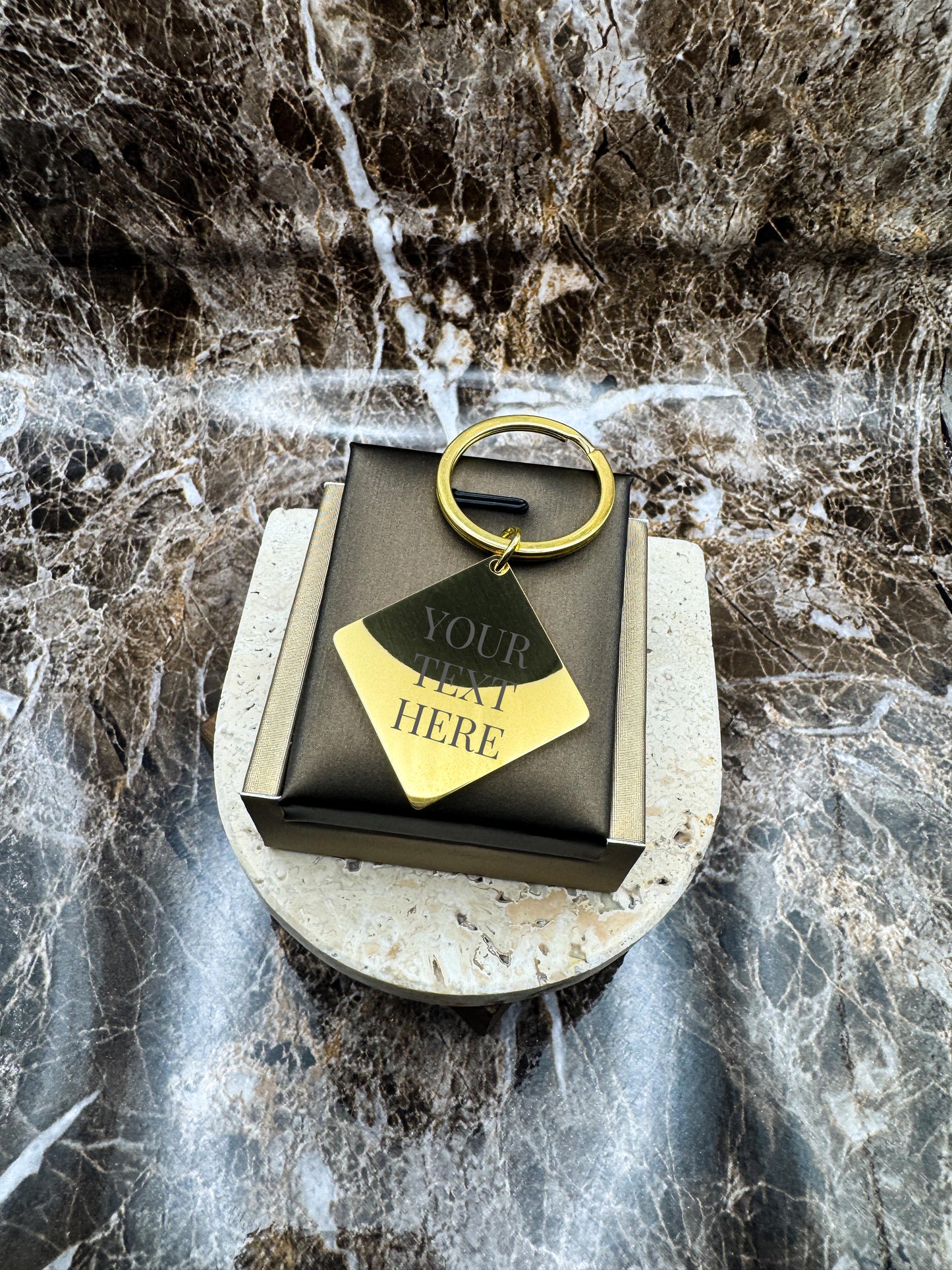 The Golden Diamond Custom Keychain, Personalized Gold Engraved Keychain (1.1”)