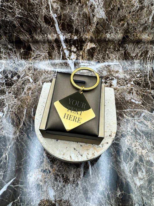 The Golden Diamond Custom Keychain, Personalized Gold Engraved Keychain (1.1”)