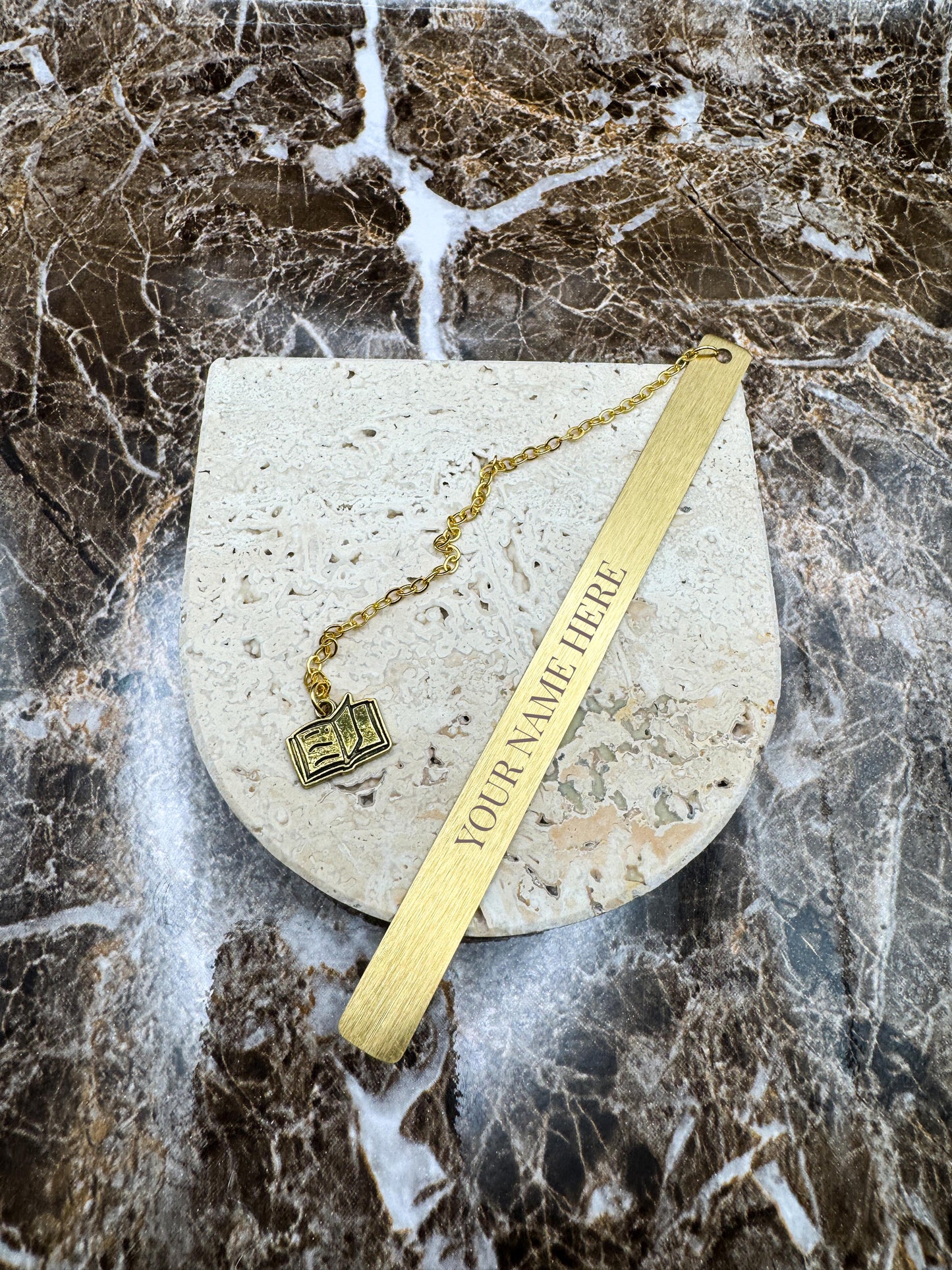 The Golden Script Custom Bookmark, Personalized Stainless Steel Metal Bookmark (5” x 0.4”)