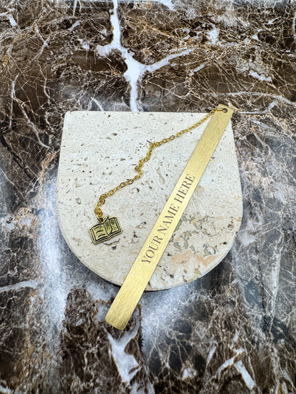 The Golden Script Custom Bookmark, Personalized Stainless Steel Metal Bookmark (5” x 0.4”)