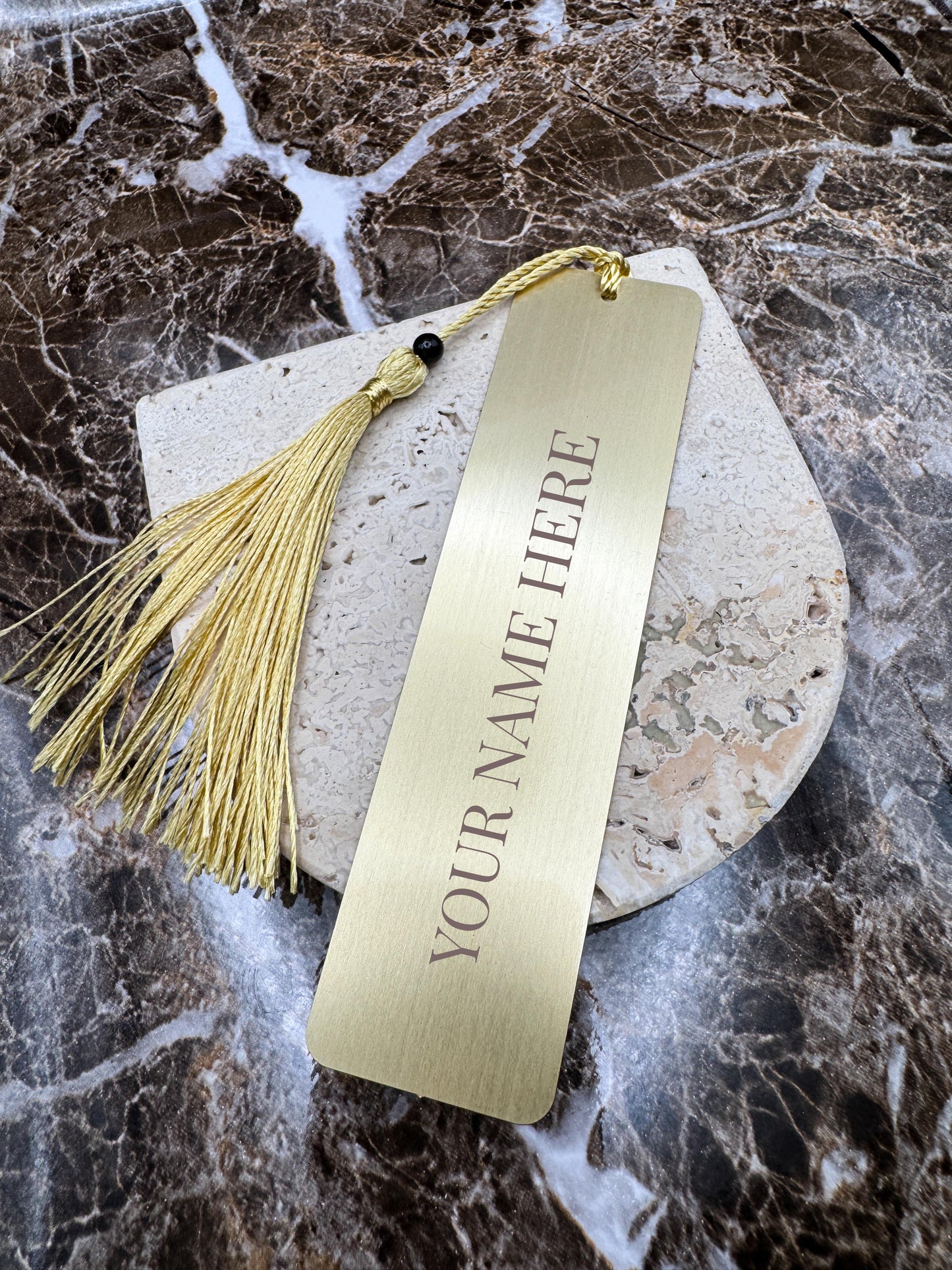 The Golden Script Custom Bookmark, Personalized Stainless Steel Metal Bookmark (5” x 1”)