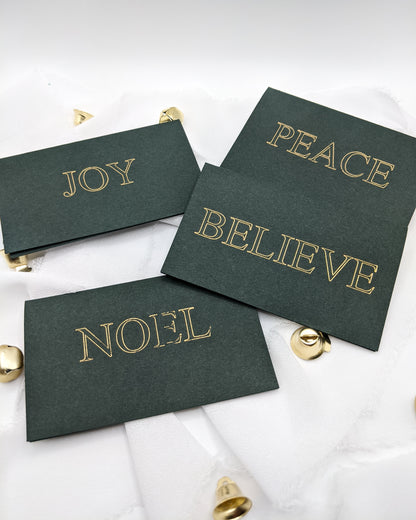 Set of 4, Mini Green Christmas Cards