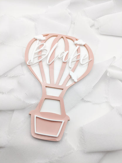Custom Pink Hot Air Balloon Name Sign, Personalized Acrylic Cloud Kids Room Decor