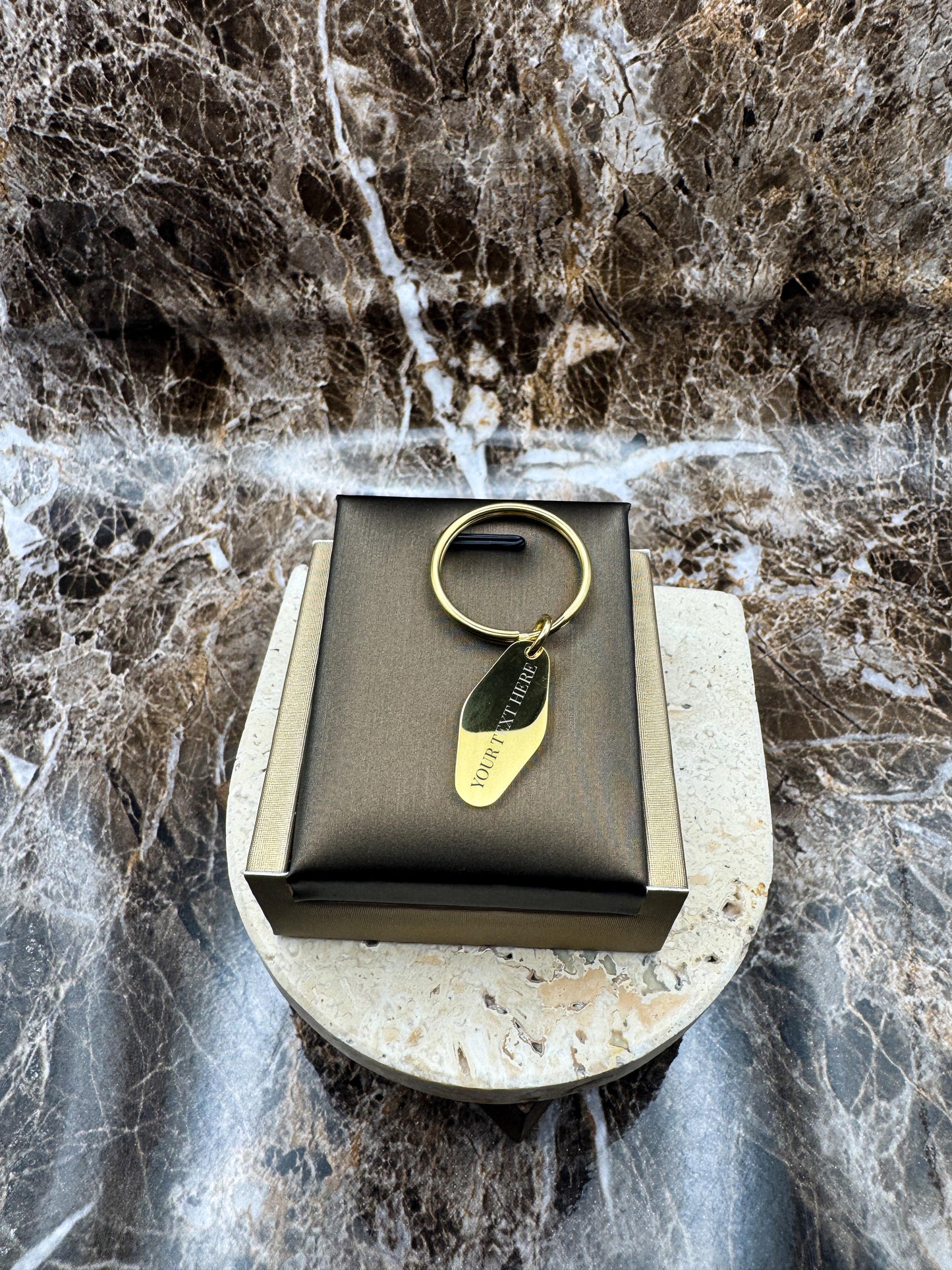 The Golden Wave Custom Keychain, Personalized Gold Engraved Keychain (0.45”x1”)