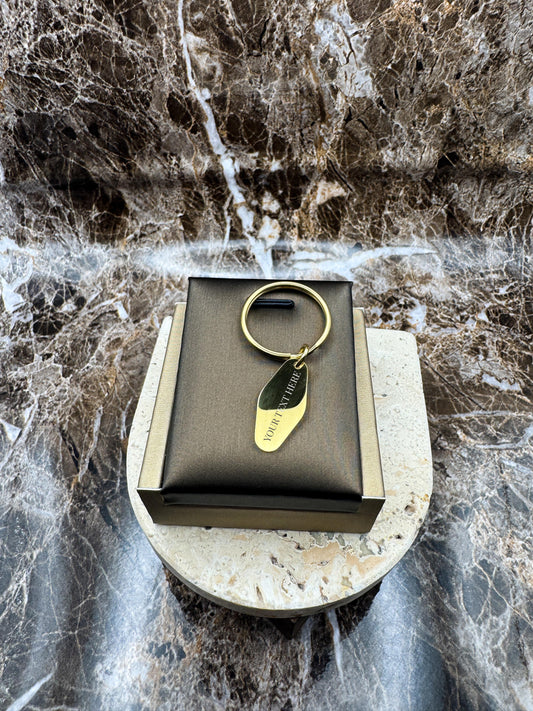 The Golden Wave Custom Keychain, Personalized Gold Engraved Keychain (0.45”x1”)