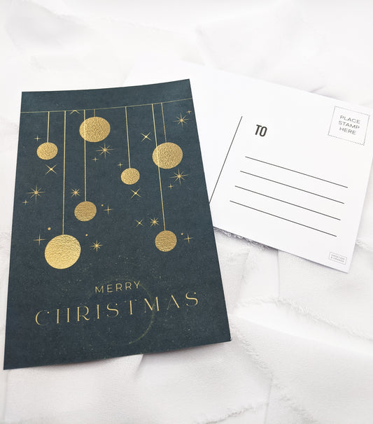 Set of 5, Green Merry Christmas Postcards