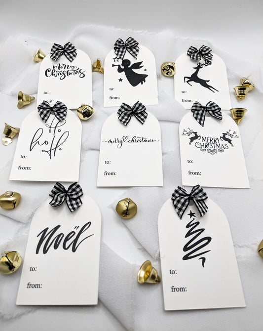 Set of 8, White and Black Christmas Gift Tags