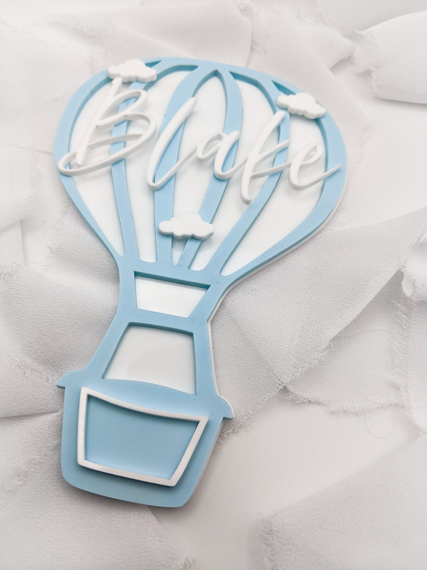 Custom Name Blue Hot Air Balloon Name Sign, Personalized Acrylic Cloud Kids Room Decor