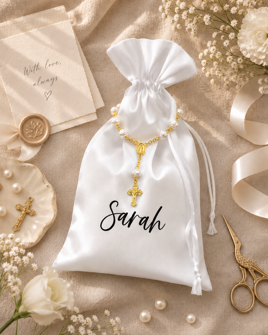 Personalized Satin Gift Bag, Baptism & Christening Favour Bag