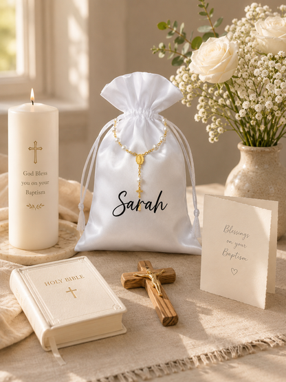 Personalized Satin Gift Bag, Baptism & Christening Favour Bag