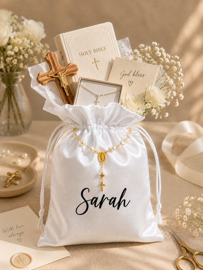 Personalized Satin Gift Bag, Baptism & Christening Favour Bag