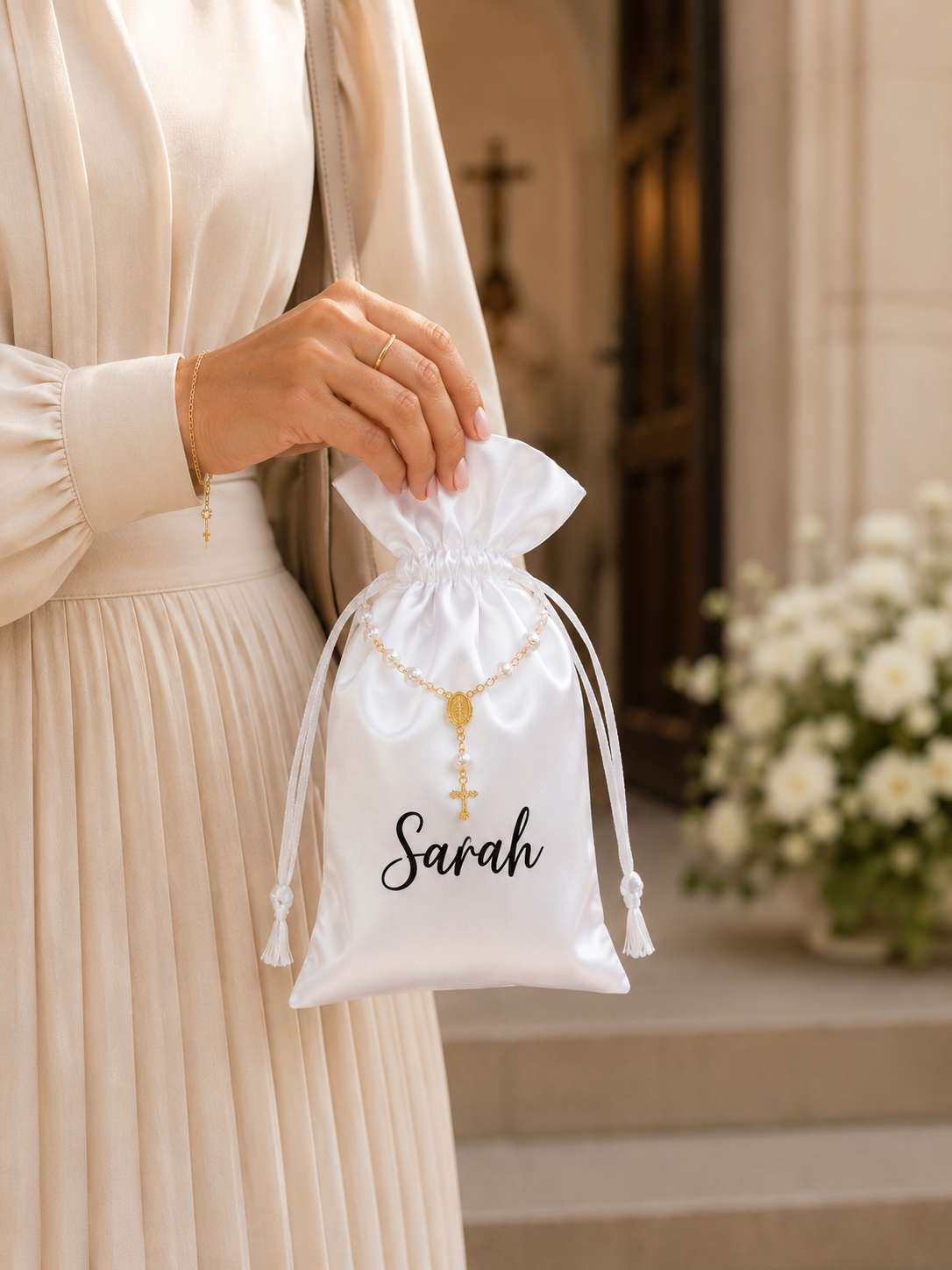 Personalized Satin Gift Bag, Baptism & Christening Favour Bag