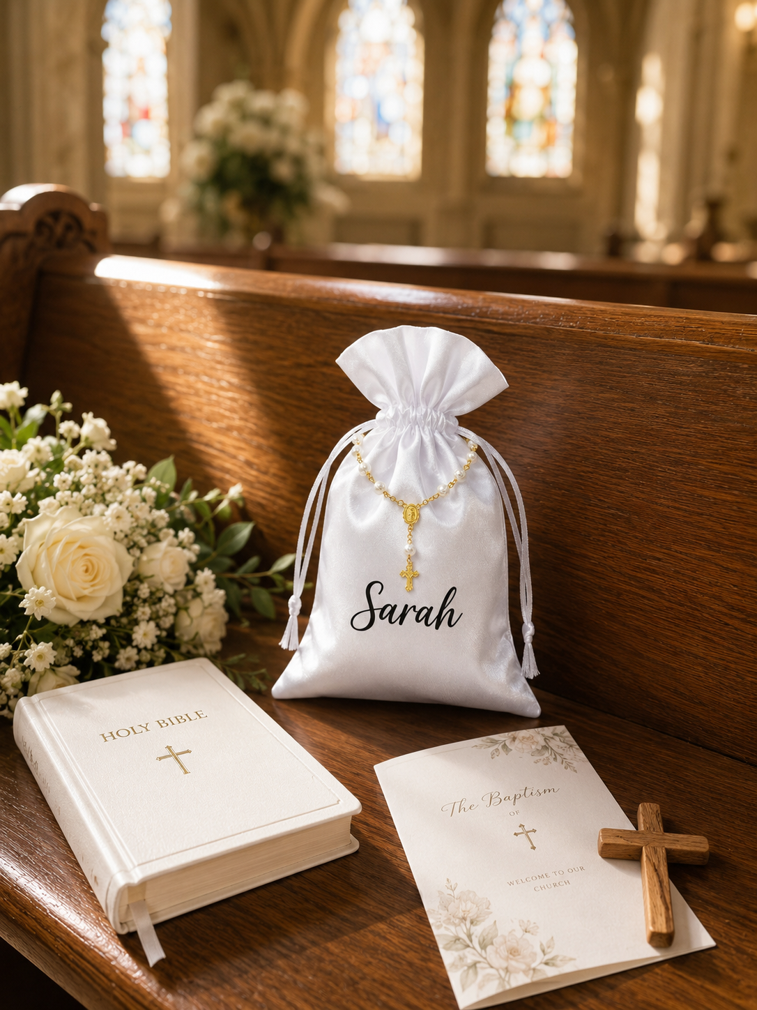 Personalized Satin Gift Bag, Baptism & Christening Favour Bag