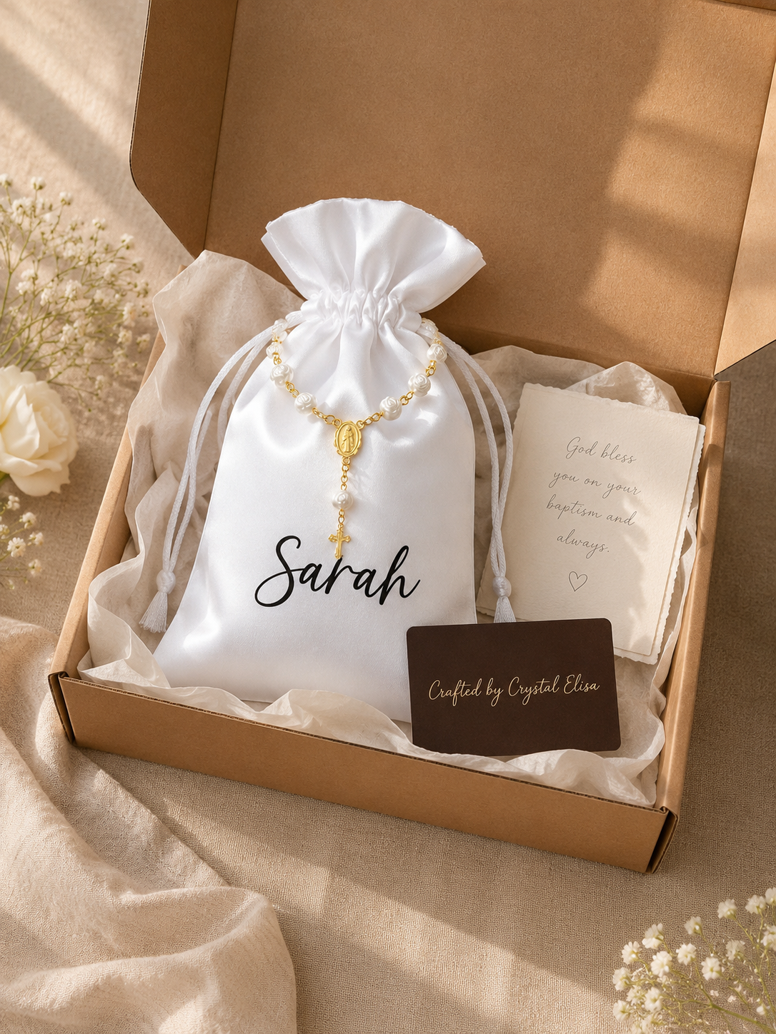 Personalized Satin Gift Bag, Baptism & Christening Favour Bag