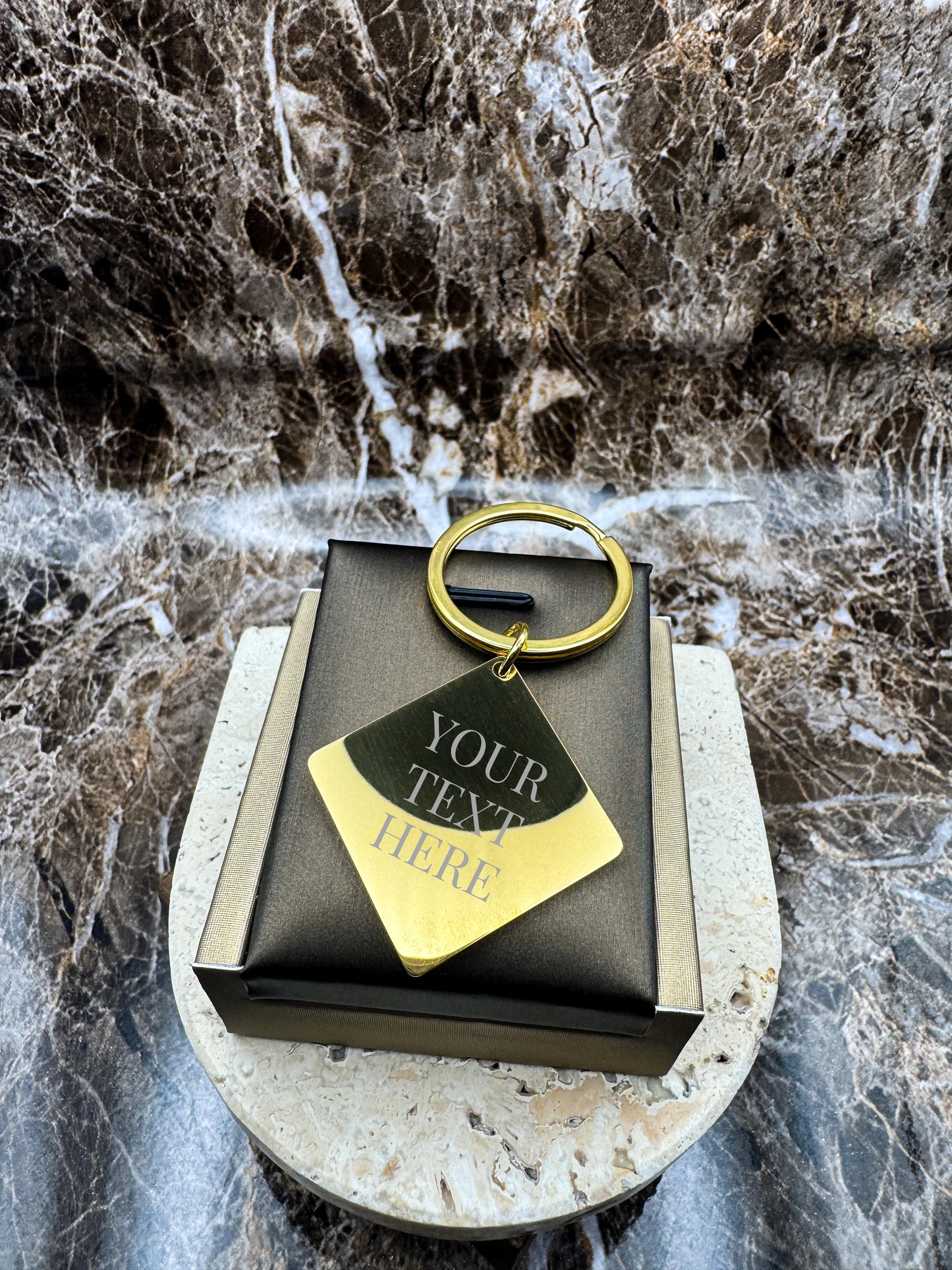 The Golden Diamond Custom Keychain, Personalized Gold Engraved Keychain (1.1”)