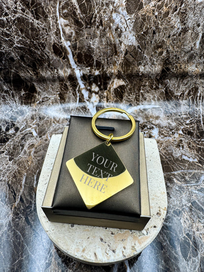 The Golden Diamond Custom Keychain, Personalized Gold Engraved Keychain (1.1”)