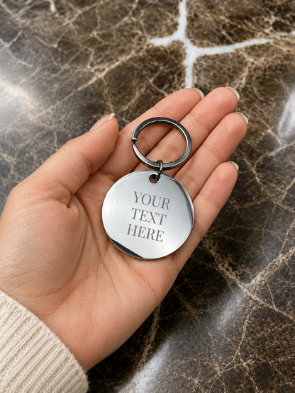 The Halo Signature Keychain, Custom Engraved Circle Keychain with Name or Photo