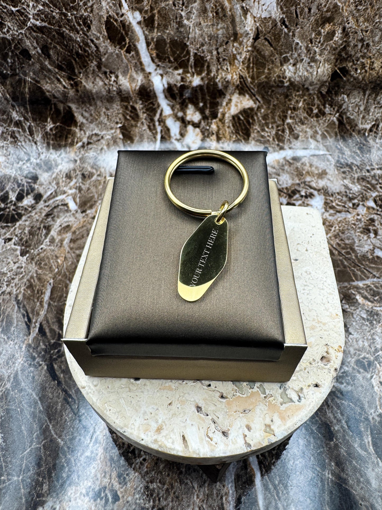 The Golden Wave Custom Keychain, Personalized Gold Engraved Keychain (0.45”x1”)
