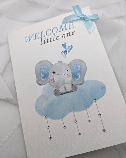 5"x7" Newborn Baby Blue Elephant Card