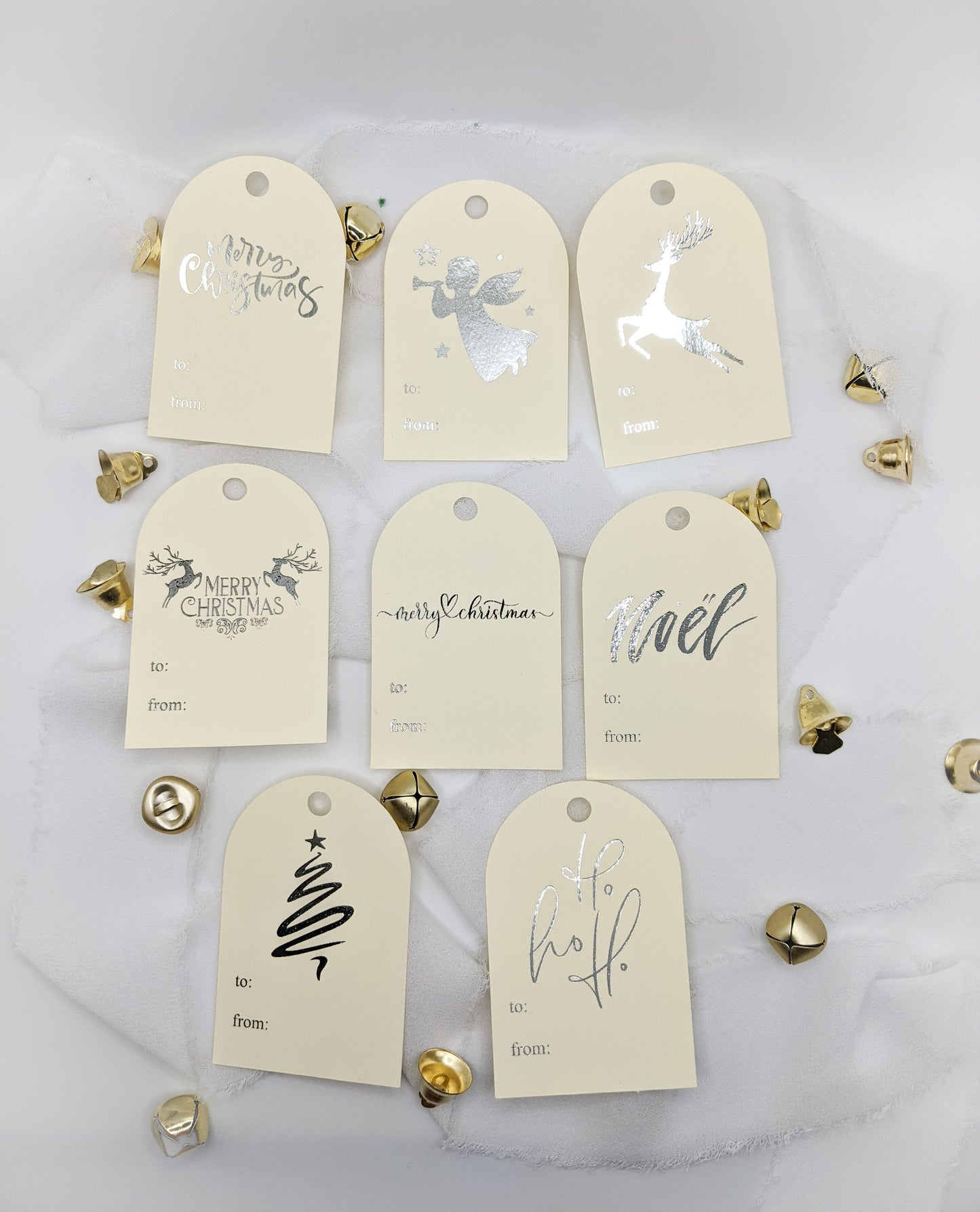 Set of 8, Silver Foil Christmas Gift Tags