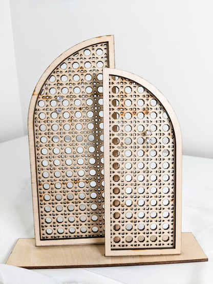 Wood and Rattan Arch Earring Holder, Boho Jewelry Organizer Stand for Studs and Dangles